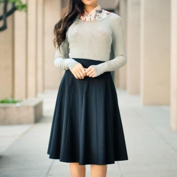 Trina Turk Black Flare Tea / A-Line Midi Skirt (6) - Picture 13 of 14